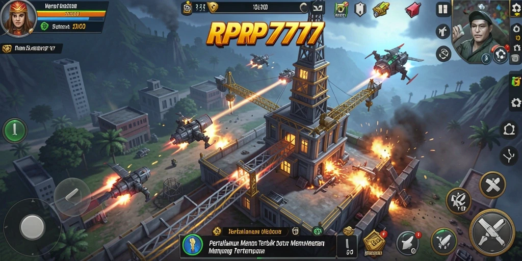 Screenshot gameplay RPRP777 menunjukkan menara yang bertahan dari gelombang musuh.