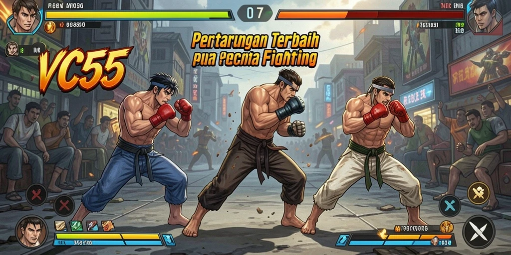 Tampilan gameplay VC55 yang intens dengan aksi pertarungan memukau.